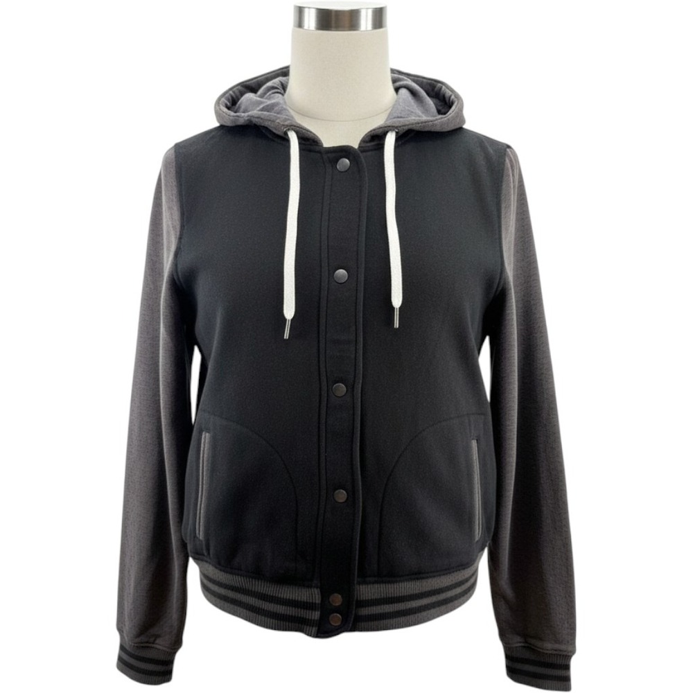 Mitchell & Ness Mens Black Gray Snap Button Baseball Jacket Hoodie Medium NEW
